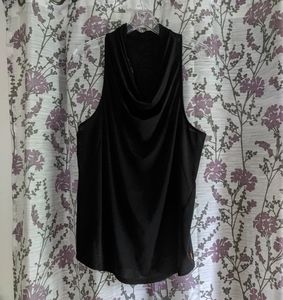 Lucy Racerback Black Mesh Cowl Neck Hi-Low Tank